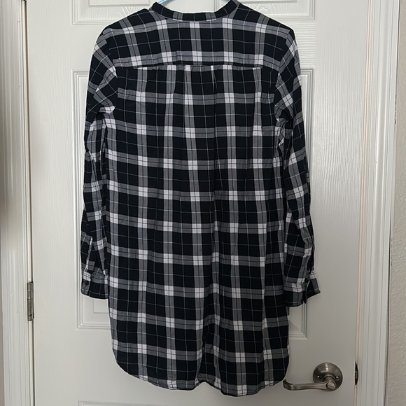 H&M Dark Navy Blue and White Flannel Dress Button Up Pockets L.O.G.G. - Picture 8 of 9